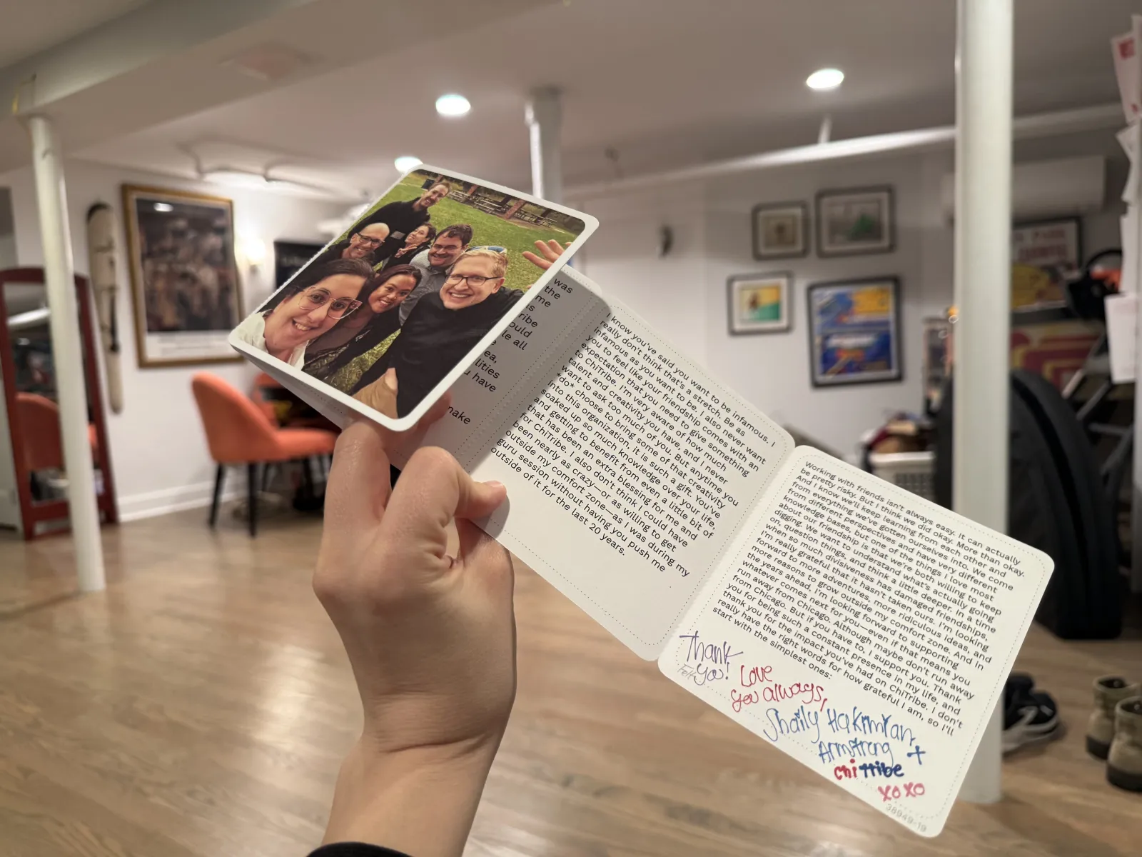 The inside of a Felt card shows a personal note, photos, and a handwritten thank-you message.