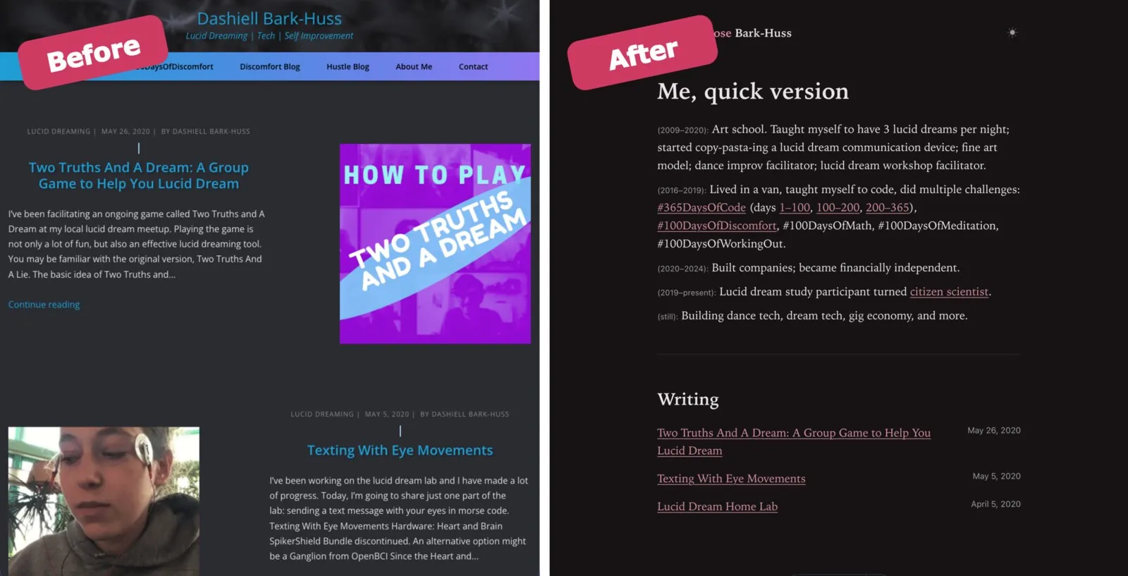 My website before (old WordPress site) and after (Astro)
